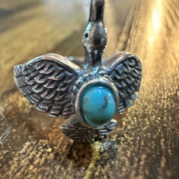 Boho Chic Native American Guardian Hawk Turquoise Ring: Size 7, 8,10, Gift Box - Picture 4 of 12